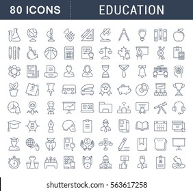 Set vector line icons in flat design education, school and university with elements for mobile concepts and web apps. Collection modern infographic logo and pictogram.