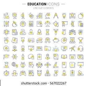 Set vector line icons in flat design education, school and university with elements for mobile concepts and web apps. Collection modern infographic logo and pictogram.