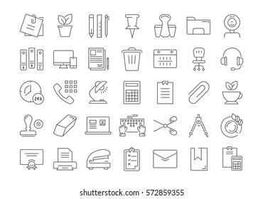 Set vector line icons in flat design office tools with elements for mobile concepts and web apps. Collection modern infographic logo and pictogram.