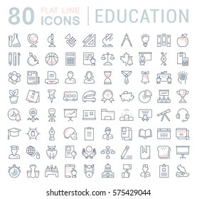 Set Vector Line Icons In Flat Design Education, School And University With Elements For Mobile Concepts And Web Apps. Collection Modern Infographic Logo And Pictogram.