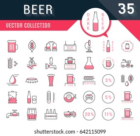 Set vector line icons in flat design beer, bottle, glass, mug and pub logo with elements for mobile concepts and web apps. Collection modern infographic logo and pictogram.