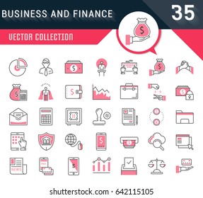 Set vector line icons in flat design business, finance and accounting with elements for mobile concepts and web apps. Collection modern infographic logo and pictogram.