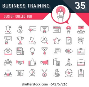 Set vector line icons in flat design business training and development, training course, business meeting with elements for mobile concepts and web apps. Collection modern infographic logo and sign.