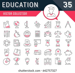 Set vector line icons in flat design education, school and university with elements for mobile concepts and web apps. Collection modern infographic logo and pictogram.