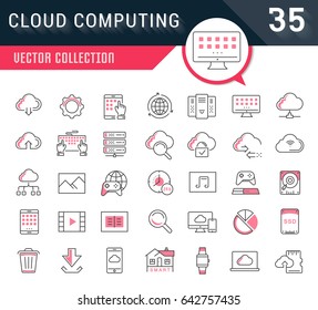 Set vector line icons in flat design with elements cloud computing for mobile concepts and web apps. Collection modern infographic logo and pictogram.