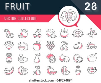 Set vector line icons in flat design Fruit and vegetarian Food with elements for mobile concepts and web apps. Collection modern infographic logo and pictogram.