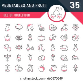 Set vector line icons in flat design Vegetable, Fruit and Healthy food with elements for mobile concepts and web apps. Collection modern infographic logo and pictogram.