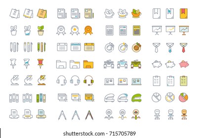 Set vector line icons in flat design office tools with elements for mobile concepts and web apps. Collection modern infographic logo and pictogram.