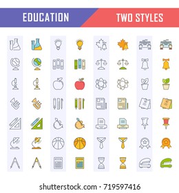 Set vector line icons in flat design education, school and university with elements for mobile concepts and web apps. Collection modern infographic logo and pictogram.