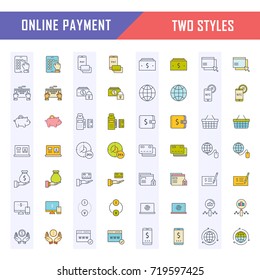 Set vector line icons in flat design online banking, payment and online shopping with elements for mobile concepts and web apps. Collection modern infographic logo and pictogram.