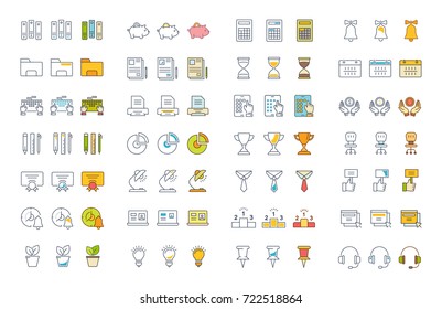 Set vector line icons in flat design office and business with elements for mobile concepts and web apps. Collection modern infographic logo and pictogram.