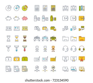 Set vector line icons in flat design accounting, finance and business with elements for mobile concepts and web apps. Collection modern infographic logo and pictogram.