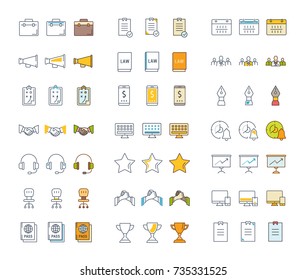 Set vector line icons in flat design office and business with elements for mobile concepts and web apps. Collection modern infographic logo and pictogram.