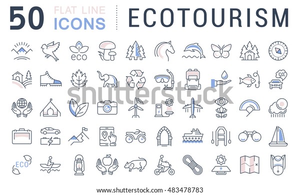 Set vector line icons in\
flat design eco, ecotourism and recycle with elements for mobile\
concepts and web apps. Collection modern infographic logo and\
pictogram.