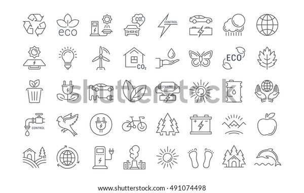 Set vector line icons in\
flat design eco and bio, organic and recycling with elements for\
mobile concepts and web apps. Collection modern infographic logo\
and pictogram.