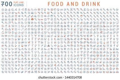 Set of vector line icons of food and drink for modern concepts, web and apps. 