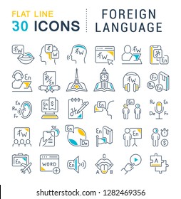 Set of vector line icons of foreign language for modern concepts, web and apps. 