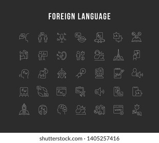 Set of vector line icons of foreign language for modern concepts, web and apps. 