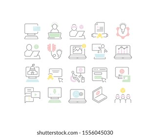 Set of vector line icons of freelancer and online education for modern concepts, web and apps.