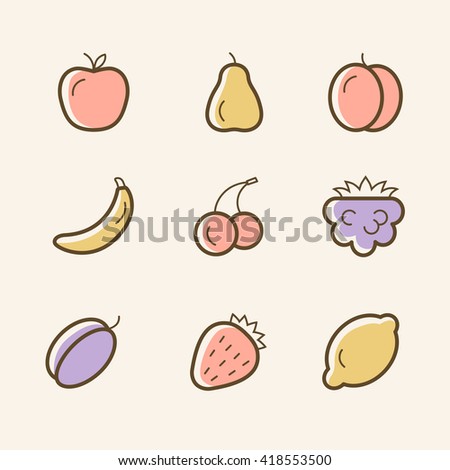 Set of vector line icons of fruits