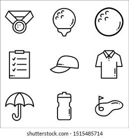 Set vector line icons game golf and golf equipments.