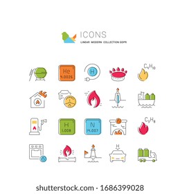 Conjunto de iconos vectoriales de la industria del gas para conceptos modernos, web y aplicaciones.