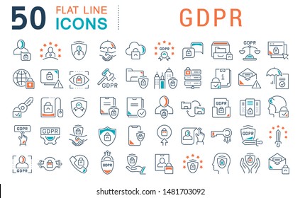 Set Of Vector Line Icons Of GDPR For Modern Concepts, Web And Apps. 