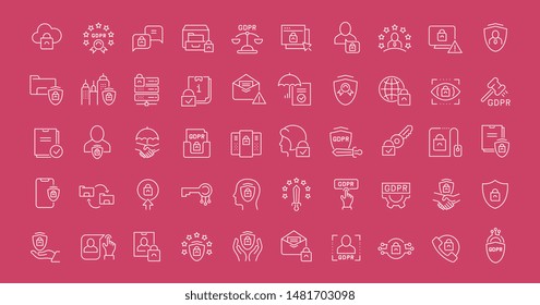 Set of vector line icons of GDPR for modern concepts, web and apps. 
