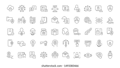 Set of vector line icons of GDPR for modern concepts, web and apps. 