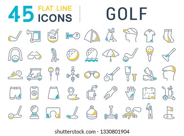 Set of vector line icons of golf for modern concepts, web and apps.