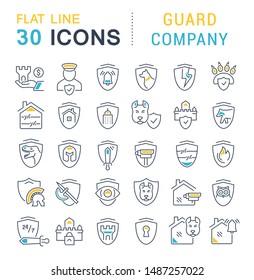 Set of vector line icons of guard company for modern concepts, web and apps.