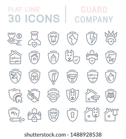Set of vector line icons of guard company for modern concepts, web and apps.