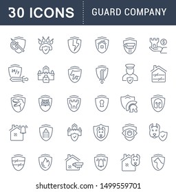 Set of vector line icons of guard company for modern concepts, web and apps.