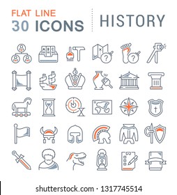 Set of vector line icons of history for modern concepts, web and apps.