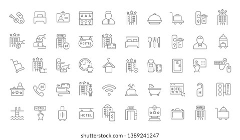 Set of vector line icons of hotel business for modern concepts, web and apps.