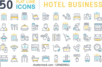 Set of vector line icons of hotel business for modern concepts, web and apps.