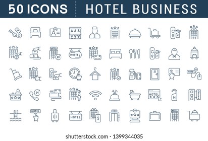 Set of vector line icons of hotel business for modern concepts, web and apps.