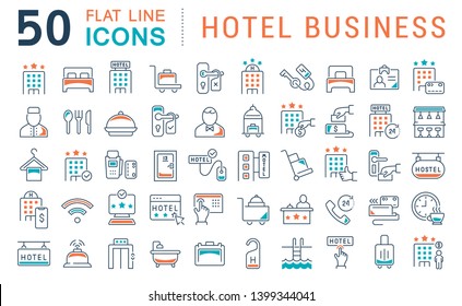 Set of vector line icons of hotel business for modern concepts, web and apps.