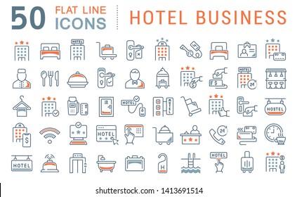 Set of vector line icons of hotel business for modern concepts, web and apps.