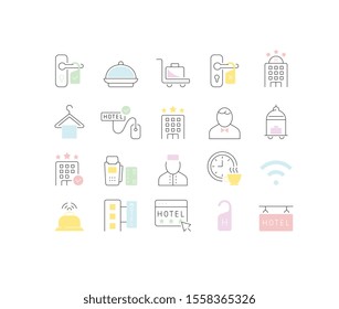 Set of vector line icons of hotel business for modern concepts, web and apps.