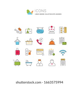 Set von Vektorillustration Linie Symbole der Hotelbranche für moderne Konzepte, Web und Apps.