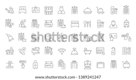 Set of vector line icons of hotel business for modern concepts, web and apps.