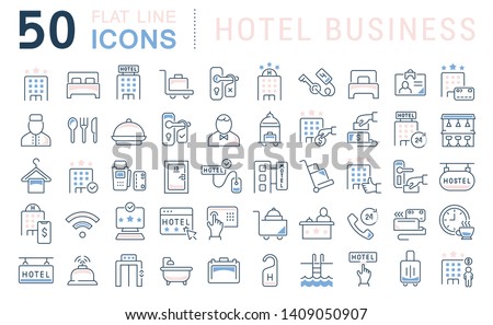 Set of vector line icons of hotel business for modern concepts, web and apps.