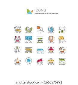 Set of vector line icons of hyperloop for modern concepts, web and apps.