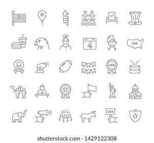 Set of vector line icons of independence day for modern concepts, web and apps.