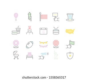 Set of vector line icons of independence day for modern concepts, web and apps.