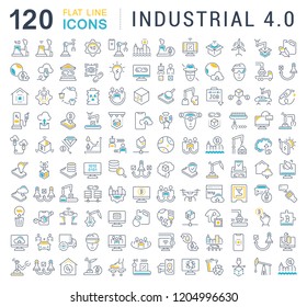 Set of vector line icons of industrial 4.0 for modern concepts, web and apps.