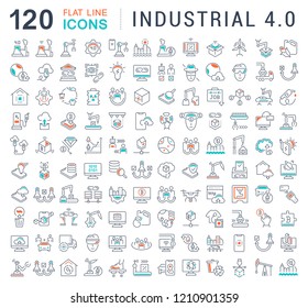 Set of vector line icons of industrial 4.0 for modern concepts, web and apps.