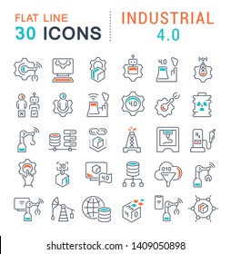 Set of vector line icons of industrial 4.0 for modern concepts, web and apps.