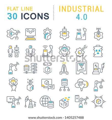 Set of vector line icons of industrial 4.0 for modern concepts, web and apps.